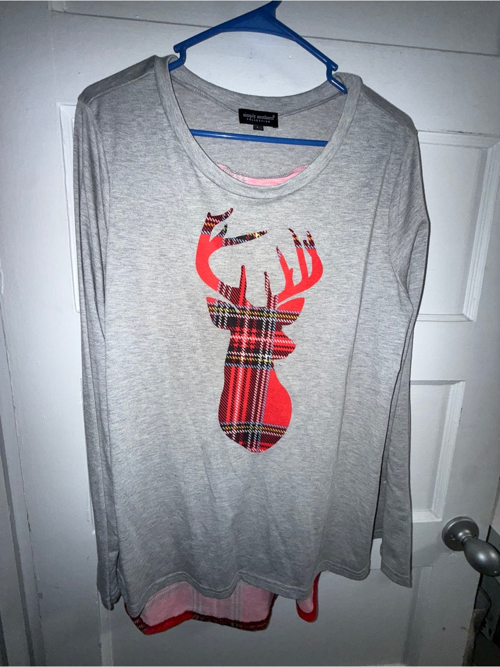 Women’s Gray Long-Sleeve Shirt with Red Plaid Deer Graphic - Wonder Nation